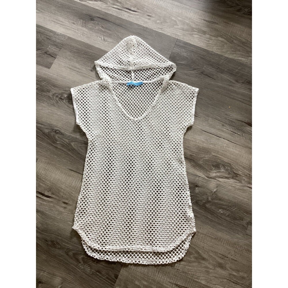 White Hooded Sheer Boho Swim Cover Dress Small Solitaire Swim